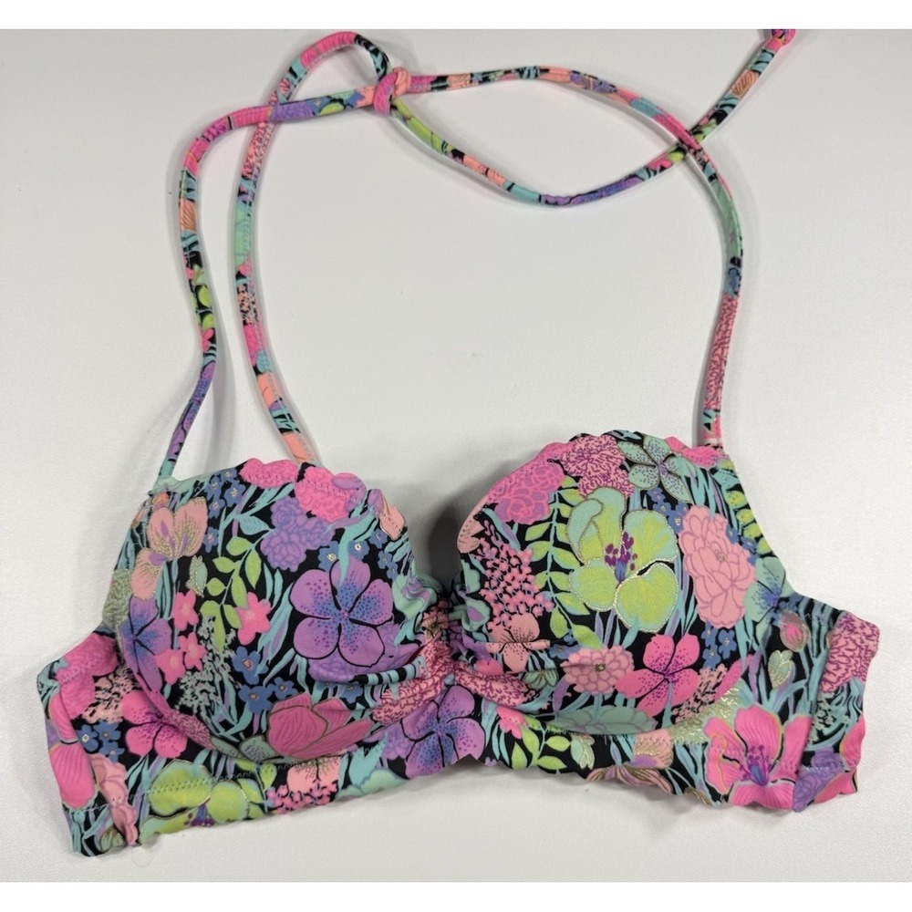 Victoria's Secret Floral Bikini Top 32A Underwire Padded Swim Top Multicolor